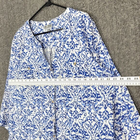 JM Collection Shirt Women 18 Blue White 100% Linen Button Front Tunic Top Blouse - Picture 5 of 11